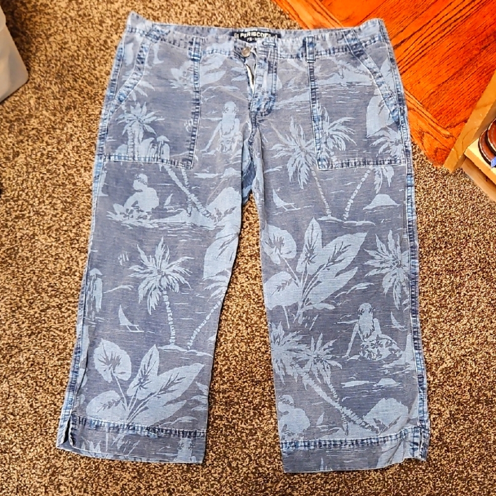 Periscope Tropical Print Denim Capri Pants